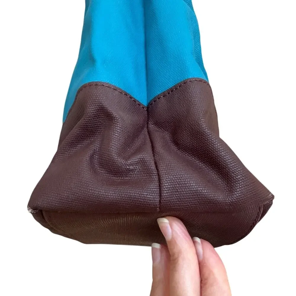 Tory Burch Jaden Tote Blue Canvas Coconut Tan Leather Shopper Bag